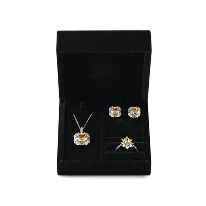 Velvet Jewelry Set Box, Black Velvet Necklace Earring Ring Organizer - color: Black