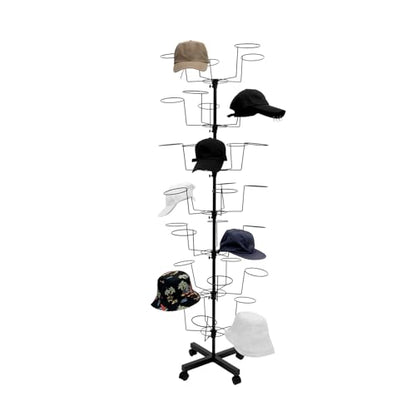 7-Tier Rotating Iron Hat Display Rack, 35 Hats Capacity 11.02LBS Load 4 Universal Wheels Independent Tier Rotation Freestanding Hat Rak Tree Metal Wig Rack for Home Retail Clothing Store (Black) - color: Black