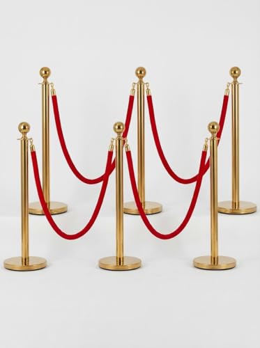 Red Carpet Ropes and Poles 6 Gold Stanchion Posts + 4 Red Velvet Ropes - size: 6 Post I 4 Rope