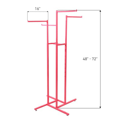 SSWBasics Hot Pink 4-Way Clothing Display Rack With Straight Arms- Durable Retail Clothing Rack for Boutique, Retail, and Thrift Stores - Sleek and Stylish Garment Display Stand
