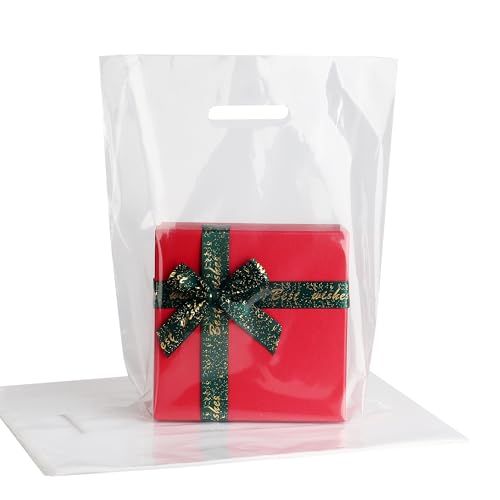 HOIIOH 100 Pack 12x15 Inch Clear Plastic Bags with Handles - color: 100 Pack 12"x15" Clear Plastic Bags