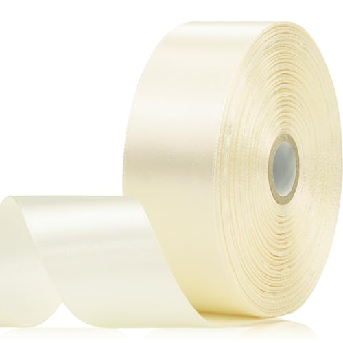 60 Yards Ivory Satin Ribbon 1-1/2 Inch, Solid Polyester Fabric Ribbon for Gift Wrapping, Crafts, Flower Bouquet, Wedding, Festival, Christmas, Halloween - color: Ivory