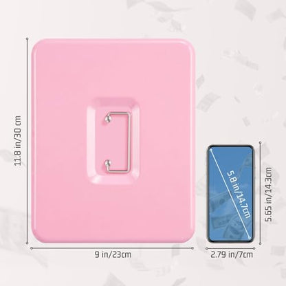 Flexzion Metal Cash Box with Combination Lock - 5-Compartment Petty Cash Box with Money Tray and Lock for Small Business - Removable Money Tray for Bills, Checks & Coins, 11.8"x 9.4"x 3.5", Pink - color: Pink