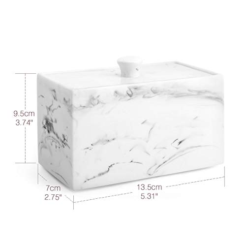 Luxspire Cotton Swab Holder, Dual Compartment Jar with Lid, Ink White - color: Ink White, size: 2 Compartments