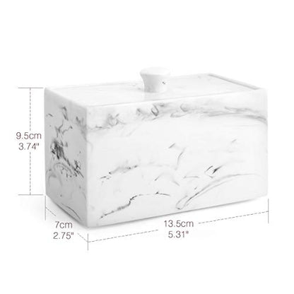 Luxspire Cotton Swab Holder, Dual Compartment Jar with Lid, Ink White - color: Ink White, size: 2 Compartments
