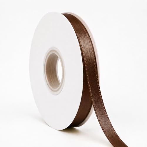 Brown Ribbon Satin Ribbon 3/8 Inch x 50 Yards with Spool - color: Brown