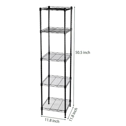 5-Wire Shelving Adjustable Shelves, Standing Storage Shelf for Laundry Bathroom Kitchen Pantry Closet Organization (Glossy Black, 11.8" L x 11.8" W x 50.5" H)