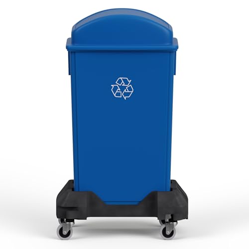 23-Gallon Blue Recycle Slim Trash Can with Swing Dome Lid and Dolly – Heavy-Duty Commercial Waste Bin with Mobile Dolly for Restaurants, Kitchens & Offices