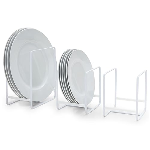 Juvale 3-Piece Plate Organizer - Space-Saving Cabinet Storage & Dish Storage Rack - Plate Stand & Pot Lid Holder - Pack of 3, White, 1 Large & 2 Small - color: white