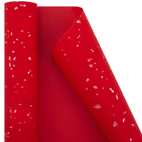 MAYPLUSS Gift Wrapping Paper Roll - 17Inch x 16.5Feet - Elegant Red Gold Foil Design Shiny Flakes Silky Touch Thick Matte Gift Wrap Paper for Christmas, Wedding, Birthday, Holiday,Celebrations - color: Flake Red