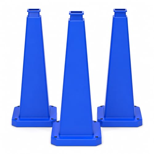 BESEA 3 Pack 28 Inch Blue Traffic Cones with Weighted Base - color: Blue, size: 28INCH