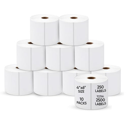 4"x6" Direct Thermal Label Roll, Shipping Labels with Perforated, Commercial Grade for Thermal Printer, 250 Labels/Roll, 10 Rolls (2,500 Labels Total) - size: 250*10 Roll Labels