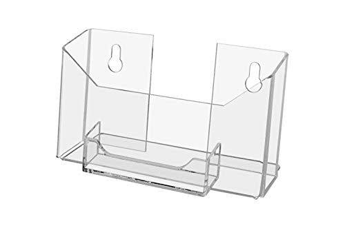 Marketing Holders 4 Pack Postcard Holders for Tabletop or Wall Mount Slant Back Clear Acrylic Literature Display Holder for 6 Inch Booklets and 3.5" x 2" Business Cards Includes Hanging Hardware - size: 6"W Postcard w/BC Holder