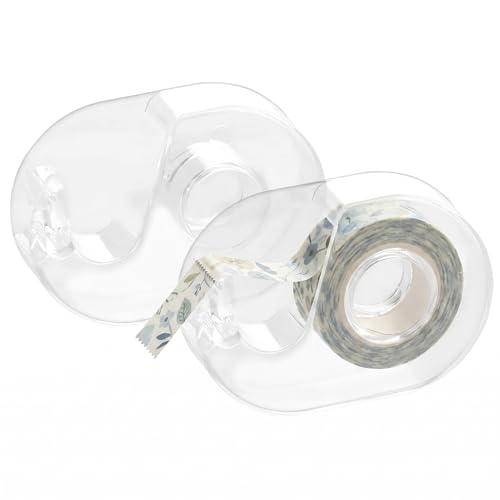 2-Pack Clear Washi Tape Dispensers, Stackable Desktop Tape Cutter and Storage Organizer for 15mm Decorative Transparent Masking Holder for Scrapbooking and Journaling, 2 Pcs