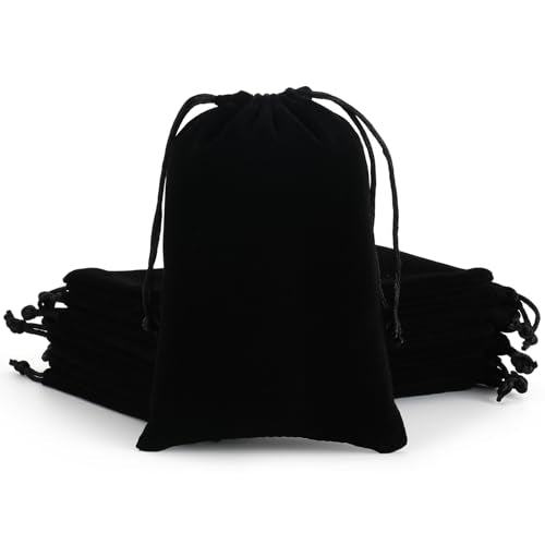 Tapleap 12Pcs Small Dice Bags, 4x6” Black Velvet Drawstring Jewelry Pouch - color: Black, size: 4x6in