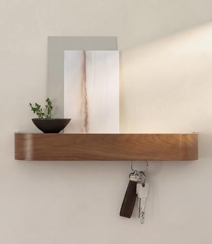 Kazai. Key Holder 'Toke' | Minimalist Key Hook Design from Berlin | Modern Key Holder Wall Mount with Wooden Shelf | Key Rack for Wall as Entryway Organizer | Walnut - color: Walnut, size: 12.9" (8 Hooks)