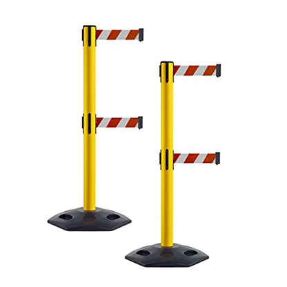 Crowd Control Warehouse Retractable Dual Belt Stanchions, 11 Ft, Set of 2 - color: Red and White Diagonal, size: 11 Foot