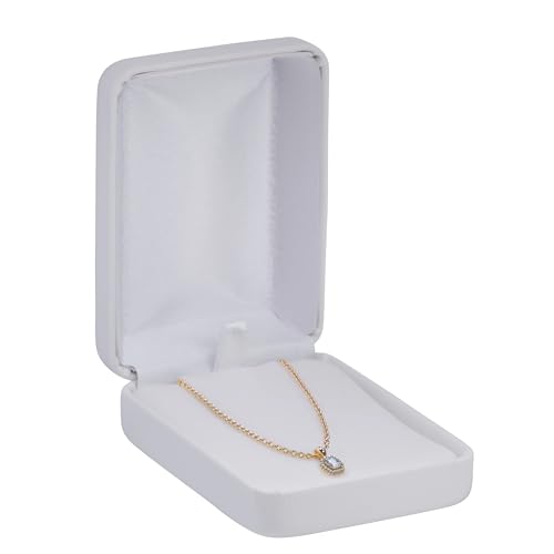 ALLUREPACK Pendant Necklace Box – White PU Leather Rounded Jewelry Gift Box with Satin Top & Chain Slit – Luxury Pendant Display Case for Wedding, Anniversary, Birthday - color: White, size: Pendant