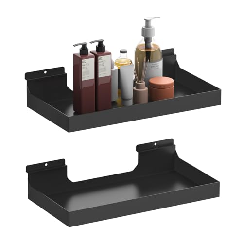 16 x 8 Inch Metal Slatwall Shelves, 2‑Pack, Slatwall Accessories - color: Black