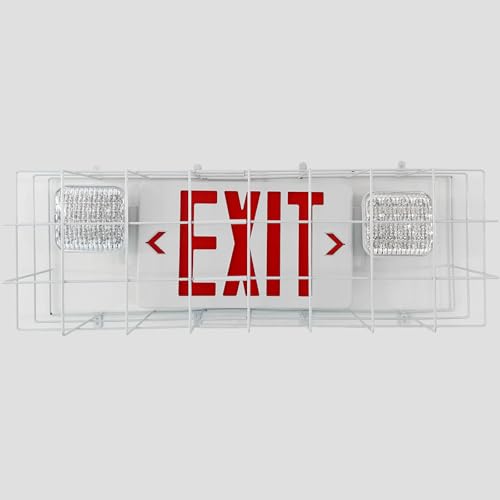 TANLUX Exit Sign Combo with Steel Cage, Square Light Head, Wall Mounted Emergency Exit Light with Protective Wire Guard, Red Exit Sign with Emergency Lights - size: Exit Sign Combo with Square Head