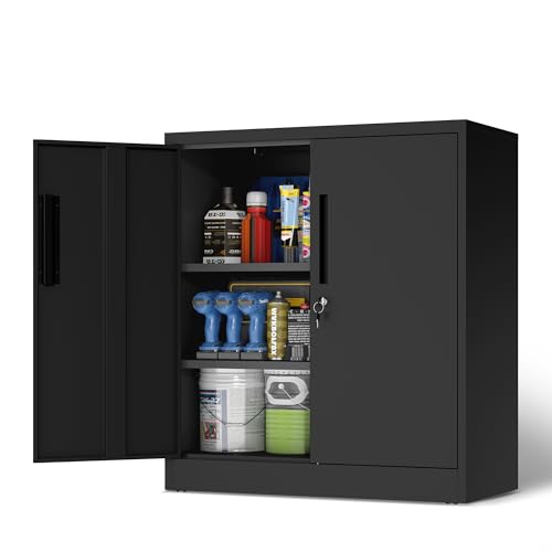 Metal Storage Cabinet for Garage, Tool Cabinet, Utility Cabinet - color: Black, size: M - 2 Doors & 3 Shelves (Wheelless)