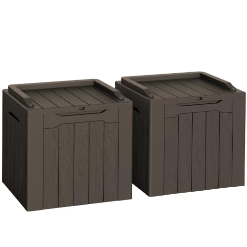 Flamaker 2 Pack Deck Box 31 Gallon Waterproof Resin Storage Box with Lid - color: Deep Brown, size: 31 Gallon-2 Pack