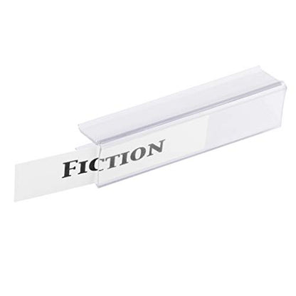 GlossyEnd Pack of 25 Clear Plastic Shelf Label Holder, Wood Shelf Sign and Ticket Holder, Clips On to Shelves 1/2" to 5/8" Thick - 3" x 7/8" Natural Minimalist Style