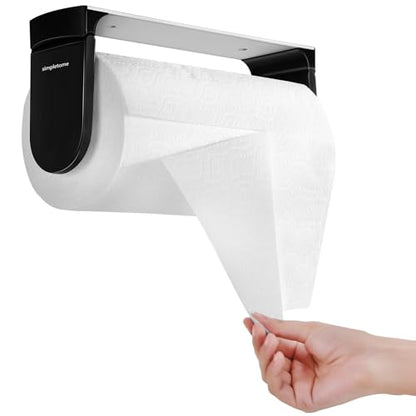 simpletome ONE Hand Tear Paper Towel Holder Under Cabinet Adhesive or Drilling Installation Aluminum Alloy + ABS (Black) - color: Black