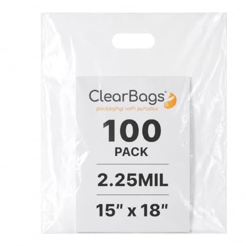 15"x18" Clear Plastic Bags With Handles - 2.25 Mil Extra Thick - 100 Pack - size: 15" x 18"