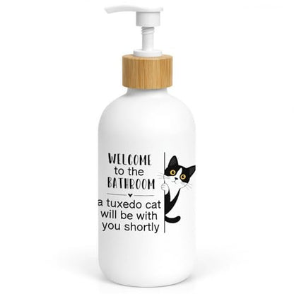 Tuxedo Cat Bathroom Glass Soap Dispenser with Pump - color: Tuxedo Cat