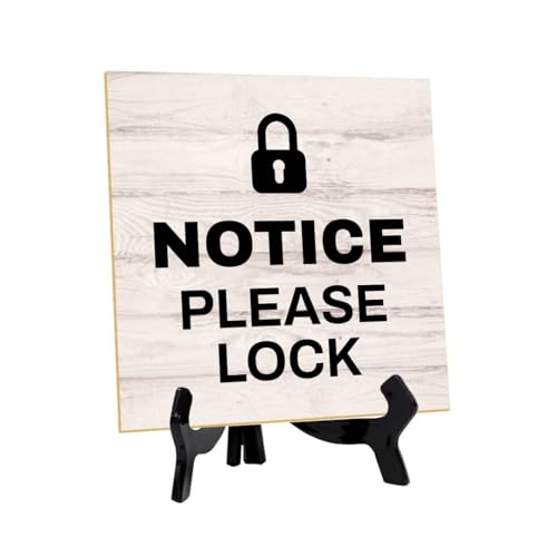 Notice Please Lock 5"x 5" Square Table Sign With Acrylic Easel | General Office Notices & Business Table Signs - color: Notice Please Lock