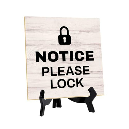 Notice Please Lock 5"x 5" Square Table Sign With Acrylic Easel | General Office Notices & Business Table Signs - color: Notice Please Lock