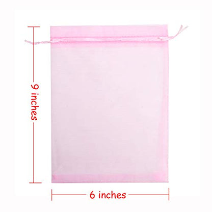 Volanic 50PCS Organza Bags 6X9 Inch Sheer Drawstring Bag Gift Wrap - color: Pink, size: 1 Count (Pack of 50)