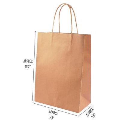 Angels Craft 12 Pack Kraft Bags with Handles - 10" x 7" - Natural Colors | Durable Paper Gift Bags for Retail, Birthday, Party & DIY Projects - color: Natural, style: Large