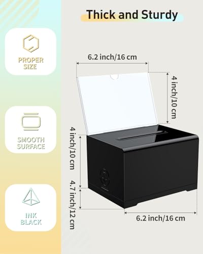 Uniclife 2 Pack 6.2"x 4.7" x 4" Black Acrylic Donation Box with Lock - color: Black, size: 2 Pack