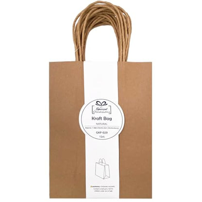 Angels Craft 12 Pack Kraft Bags with Handles - 10" x 7" - Natural Colors | Durable Paper Gift Bags for Retail, Birthday, Party & DIY Projects - color: Natural, style: Large