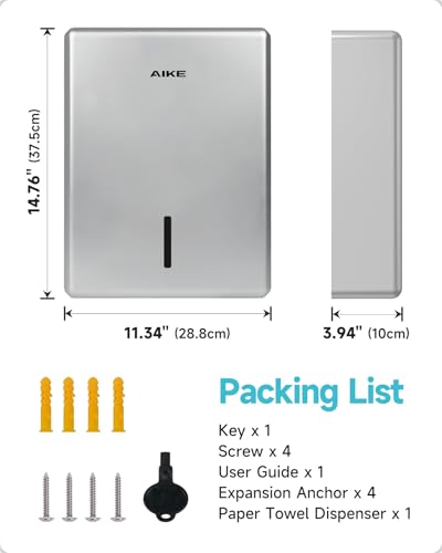AIKE 400 Sheets Wall Mount Paper Towel Dispenser,Fit Multifold Paper,Silver - color: Silver
