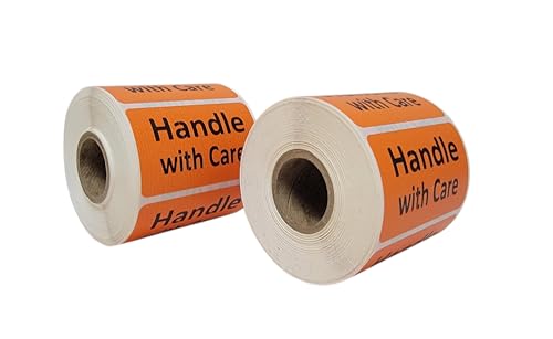 Handle with Care Labels Orange 2.5x1.5-inch Handling Fragile Adhesive Stickers 1 Roll with 500 Labels
