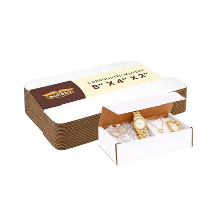 The Boxery Corrugated Mailers White Tuck Shipping Boxes (8x4x2) - size: 8x4x2
