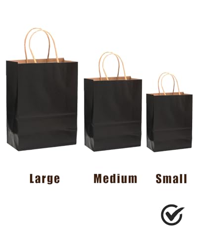 qiqee 100Pcs Small Size Paper Gift Bags with Handles - 8.3"x6"x3.15" Kraft Small Party Bags - 16 Solid Colors - size: 100 Count (Small Size)