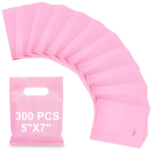 Maitys Pink 300 Pcs Small Plastic Bags with Handles 5x7 for Business - color: Pink