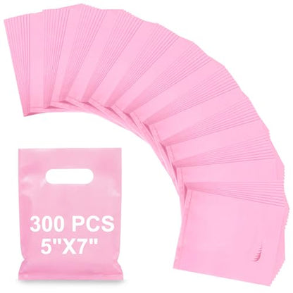 Maitys Pink 300 Pcs Small Plastic Bags with Handles 5x7 for Business - color: Pink