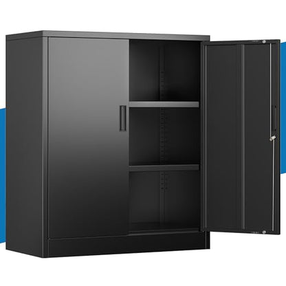 Metal Storage Cabinet,36" Locking Cabinet with 2 Adjustable Shelves - color: Black, size: 36"H×32"W×16"D