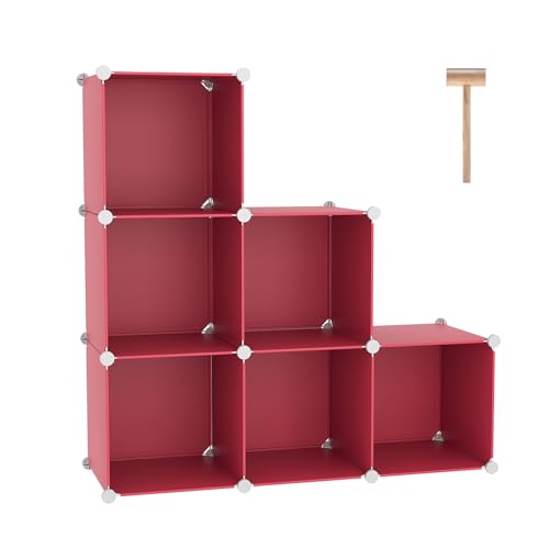 C&AHOME 6-Cube Storage Organizer Cube Shelf Closet Storage Bookcase, Red - color: Red