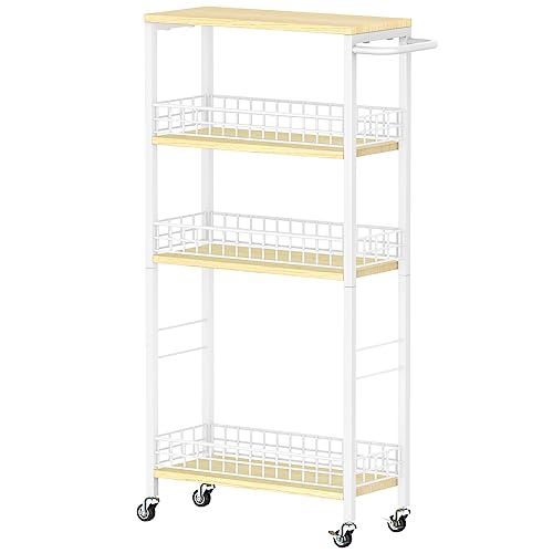 NOVIMANGO Slim Storage Cart White 4 Tier Rolling Cart with Wheels - color: White