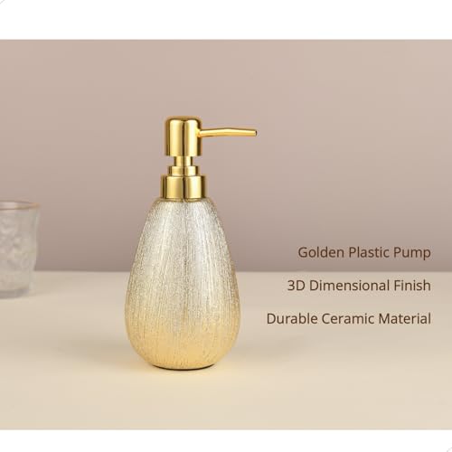 3D Textured Brushed Gold Ceramic Soap Dispenser, Shiny Finish - color: Brushed Gold
