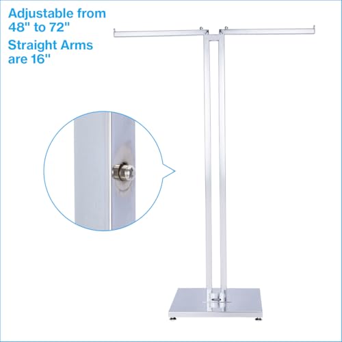SSWBasics 2-Way Clothing Rack - Adjustable Chrome Garment Rack with Straight Arms - Sleek, Sturdy, and Durable Hanging Racks for Clothes - Ideal for Retail, Boutique, and Thrift Spaces
