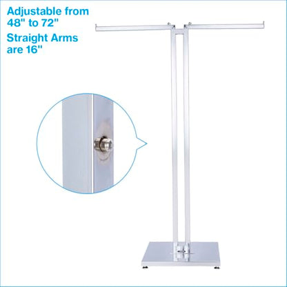 SSWBasics 2-Way Clothing Rack - Adjustable Chrome Garment Rack with Straight Arms - Sleek, Sturdy, and Durable Hanging Racks for Clothes - Ideal for Retail, Boutique, and Thrift Spaces