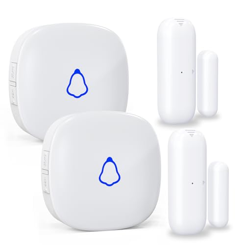 METAK Door Chime, Wireless Door Open Contact Sensor Alarm with 500 FT Range, 58 Chimes and 5 Volume Levels for Business/Store/Home/Office When Entering, 2 Transmitters + 2 Plug-in Receivers (White) - size: 2 Sensors + 2 Receivers