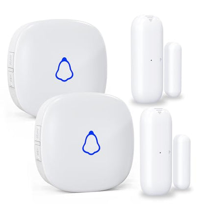 METAK Door Chime, Wireless Door Open Contact Sensor Alarm with 500 FT Range, 58 Chimes and 5 Volume Levels for Business/Store/Home/Office When Entering, 2 Transmitters + 2 Plug-in Receivers (White) - size: 2 Sensors + 2 Receivers